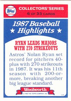 1988 Topps Woolworth Baseball Highlights #6 Nolan Ryan Back