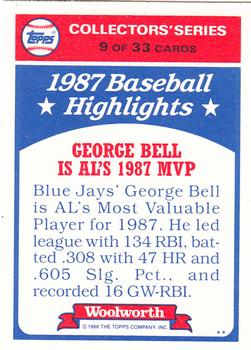 1988 Topps Woolworth Baseball Highlights #9 George Bell Back