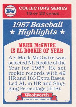 1988 Topps Woolworth Baseball Highlights #15 Mark McGwire Back