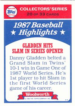 1988 Topps Woolworth Baseball Highlights #20 World Series - Game #1 Back