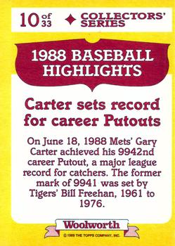 1989 Topps Woolworth Baseball Highlights #10 Gary Carter Back