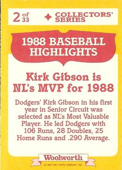 1989 Topps Woolworth Baseball Highlights #2 Kirk Gibson Back
