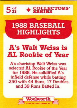 1989 Topps Woolworth Baseball Highlights #5 Walt Weiss Back