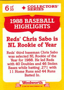 1989 Topps Woolworth Baseball Highlights #6 Chris Sabo Back