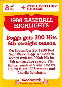1989 Topps Woolworth Baseball Highlights #8 Wade Boggs Back