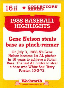 1989 Topps Woolworth Baseball Highlights #16 Gene Nelson Back