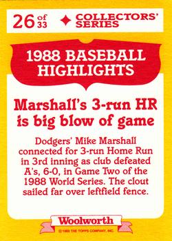 1989 Topps Woolworth Baseball Highlights #26 Mike Marshall Back