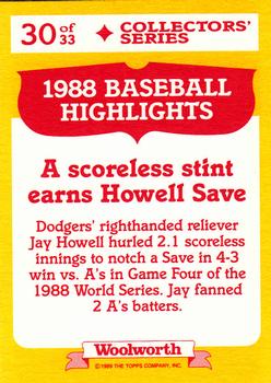 1989 Topps Woolworth Baseball Highlights #30 Jay Howell Back
