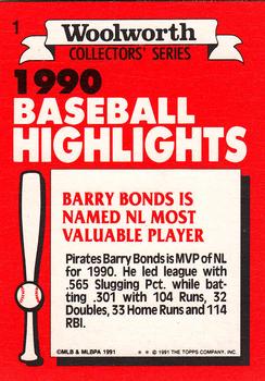 1991 Topps Woolworth Baseball Highlights #1 Barry Bonds Back