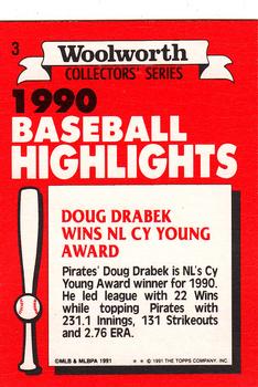 1991 Topps Woolworth Baseball Highlights #3 Doug Drabek Back