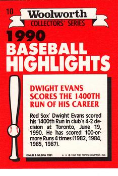 1991 Topps Woolworth Baseball Highlights #10 Dwight Evans Back