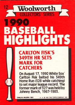 1991 Topps Woolworth Baseball Highlights #12 Carlton Fisk Back