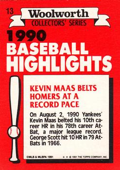 1991 Topps Woolworth Baseball Highlights #13 Kevin Maas Back
