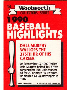 1991 Topps Woolworth Baseball Highlights #14 Dale Murphy Back