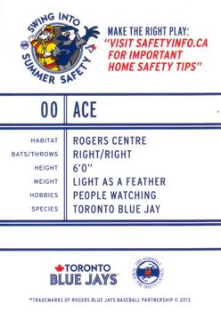 2013 Swing Into Summer Safety Toronto Blue Jays #NNO Ace Back