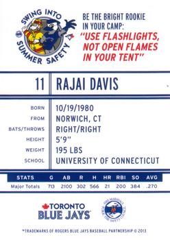 2013 Swing Into Summer Safety Toronto Blue Jays #NNO Rajai Davis Back