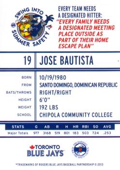2013 Swing Into Summer Safety Toronto Blue Jays #NNO Jose Bautista Back