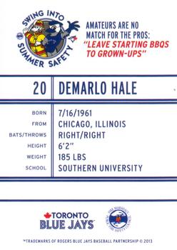 2013 Swing Into Summer Safety Toronto Blue Jays #NNO Demarlo Hale Back