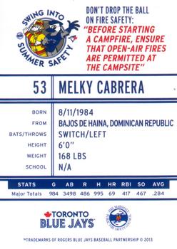 2013 Swing Into Summer Safety Toronto Blue Jays #NNO Melky Cabrera Back