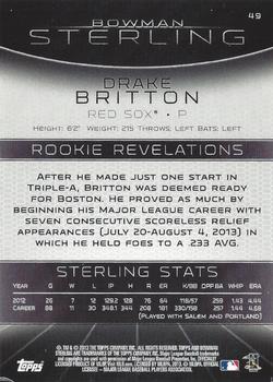 2013 Bowman Sterling #49 Drake Britton Back
