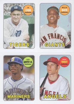 2013 Topps Archives - 1969 4-in-1 Sticker #69S-CMGT Ty Cobb / Willie Mays / Ken Griffey Jr. / Mike Trout Front