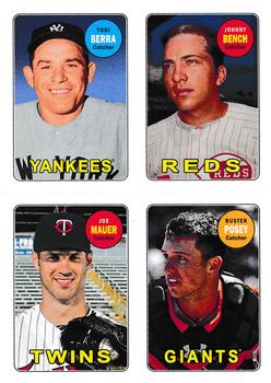 2013 Topps Archives - 1969 4-in-1 Sticker #69S-BBMP Yogi Berra / Johnny Bench / Joe Mauer / Buster Posey Front