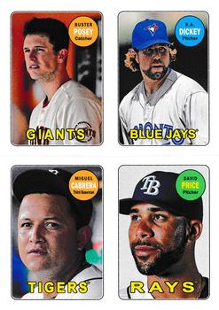 2013 Topps Archives - 1969 4-in-1 Sticker #69S-PDCP Buster Posey / R.A. Dickey / Miguel Cabrera / David Price Front