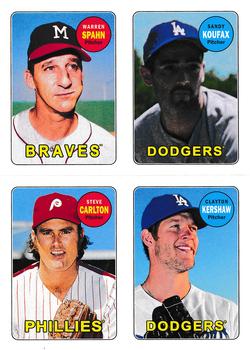 2013 Topps Archives - 1969 4-in-1 Sticker #69S-SKCK Warren Spahn / Sandy Koufax / Steve Carlton / Clayton Kershaw Front