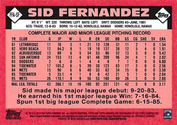 2013 Topps Archives - Fan Favorites Autographs #FFA-SF Sid Fernandez Back
