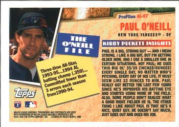 1996 Topps - Profiles by Kirby Puckett AL #AL-07 Paul O'Neill Back
