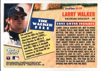 1996 Topps - Profiles by Tony Gwynn NL #NL-10 Larry Walker Back