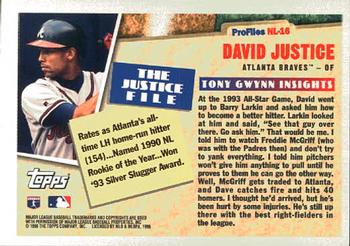 1996 Topps - Profiles by Tony Gwynn NL #NL-16 David Justice Back