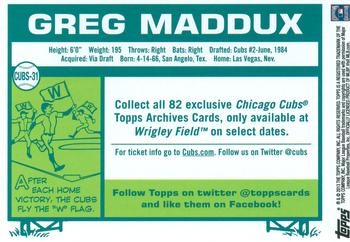 2013 Topps Archives Chicago Cubs #CUBS-31 Greg Maddux Back