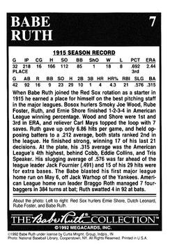 1992 Megacards Babe Ruth #7 Won 17 of His Last 21 Decisions Back