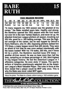 1992 Megacards Babe Ruth #15 Wins American League MVP Back
