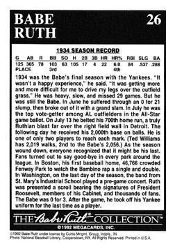 1992 Megacards Babe Ruth #26 Tops 2,000 Career Walks Back