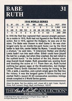 1992 Megacards Babe Ruth #31 Hurls 14 Inning Complete Game Gem Back