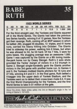 1992 Megacards Babe Ruth #35 Yanks Win First World Championship Back