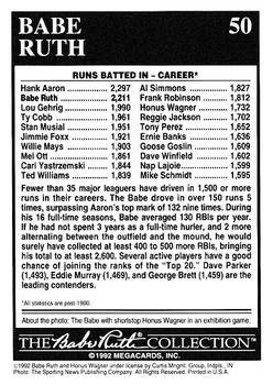 1992 Megacards Babe Ruth #50 Lifetime - 2,211 RBIs Back