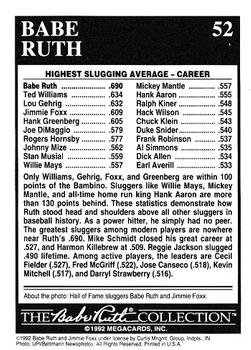 1992 Megacards Babe Ruth #52 Lifetime - .690 Slugging Average Back