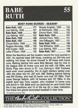 1992 Megacards Babe Ruth #55 Season - 177 Runs Scored Back