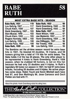 1992 Megacards Babe Ruth #58 Season - 119 Extra Base Hits Back