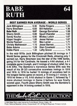1992 Megacards Babe Ruth #64 World Series - 0.87 ERA Back