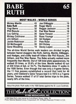 1992 Megacards Babe Ruth #65 World Series - 33 Walks Back