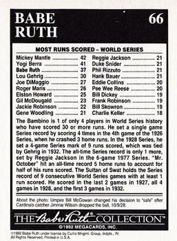 1992 Megacards Babe Ruth #66 World Series - 37 Runs Back