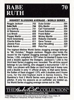 1992 Megacards Babe Ruth #70 World Series - .744 Slugging Average Back