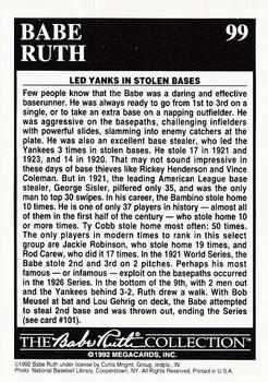 1992 Megacards Babe Ruth #99 Yankees Best Base Thief  Back