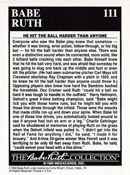 1992 Megacards Babe Ruth #111 Afraid to Kill Somebody Back