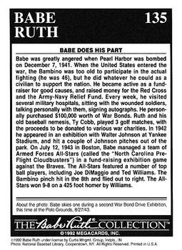 1992 Megacards Babe Ruth #135 Babe Contributes to War Effort Back