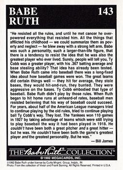 1992 Megacards Babe Ruth #143 Being Remembered by Bill James Back
